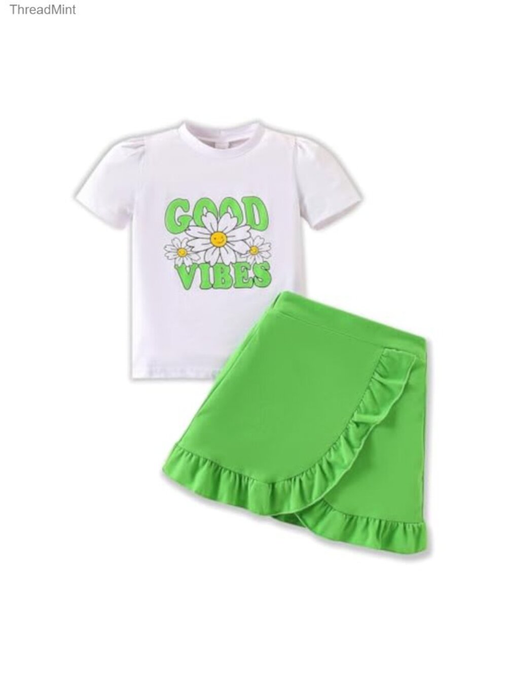 Kids Toddler Girl Summer 2pcs Skirt Set Letter Printed T-Shirt Top Floral Skirt